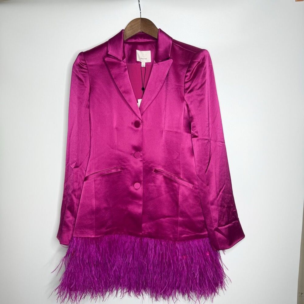 Cinq a Sept Joel Feather Hem Dress Blazer in Plum Radish New Size 2 - Picture 5 of 11